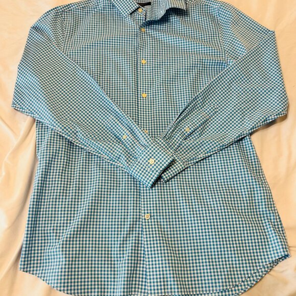 Banana Republic Grant Fit Stretch Long Sleeve Non Iron Blue Plaid Size L - Picture 2 of 8